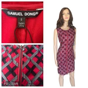 New Samuel Dong stretch square red/black dress size (S)(L)(XL)